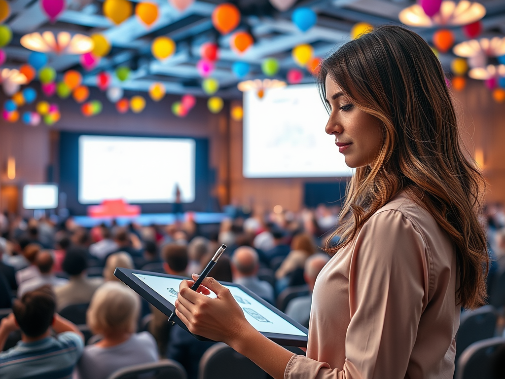 The illustrator is digitally live-scribing a conference event. This is an engaging, value add to the event where the attendees, sponsors, clients and partners are excited to have a new element of surprise and connection. 